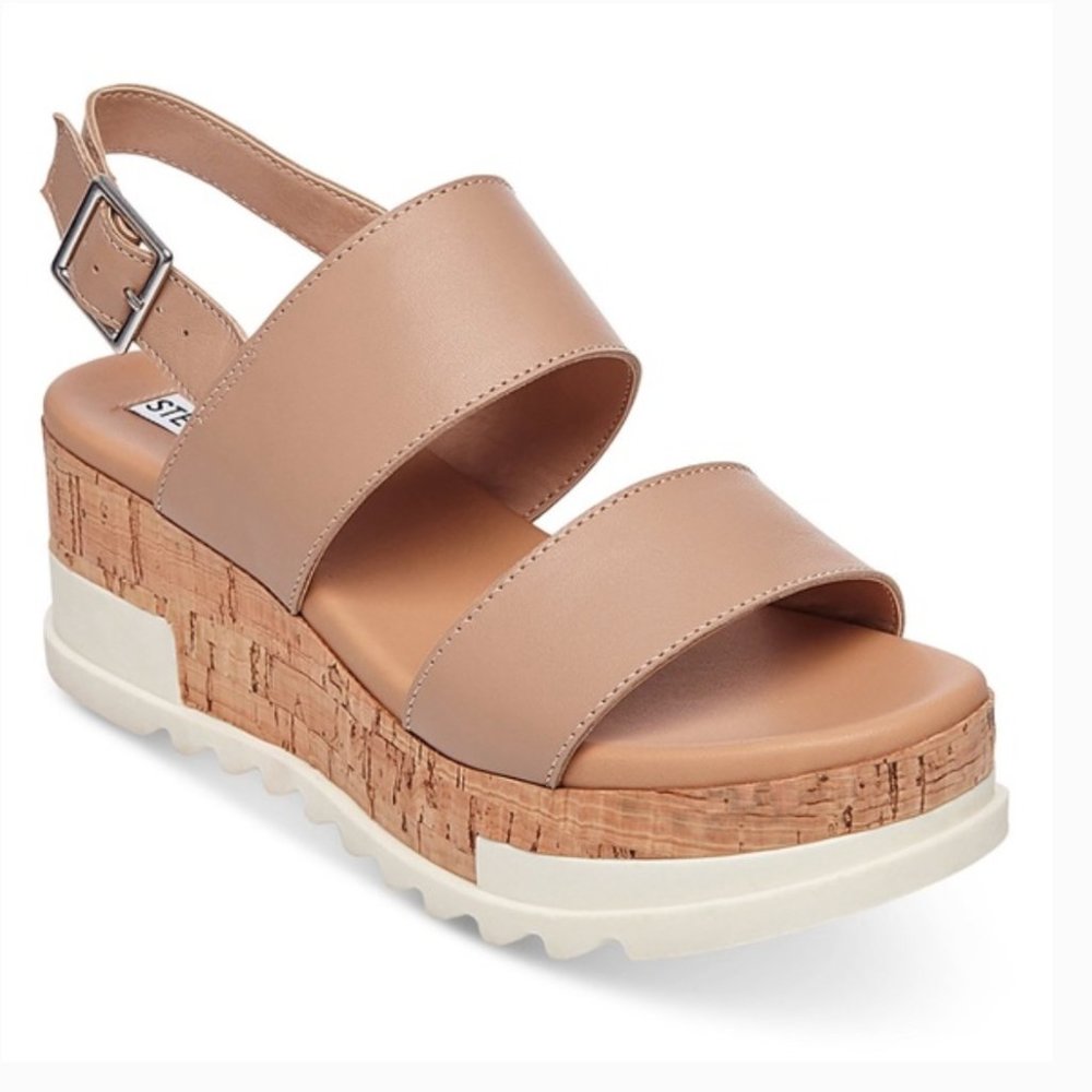 Steve Madden Beige Taupe Platform Cork Sandals